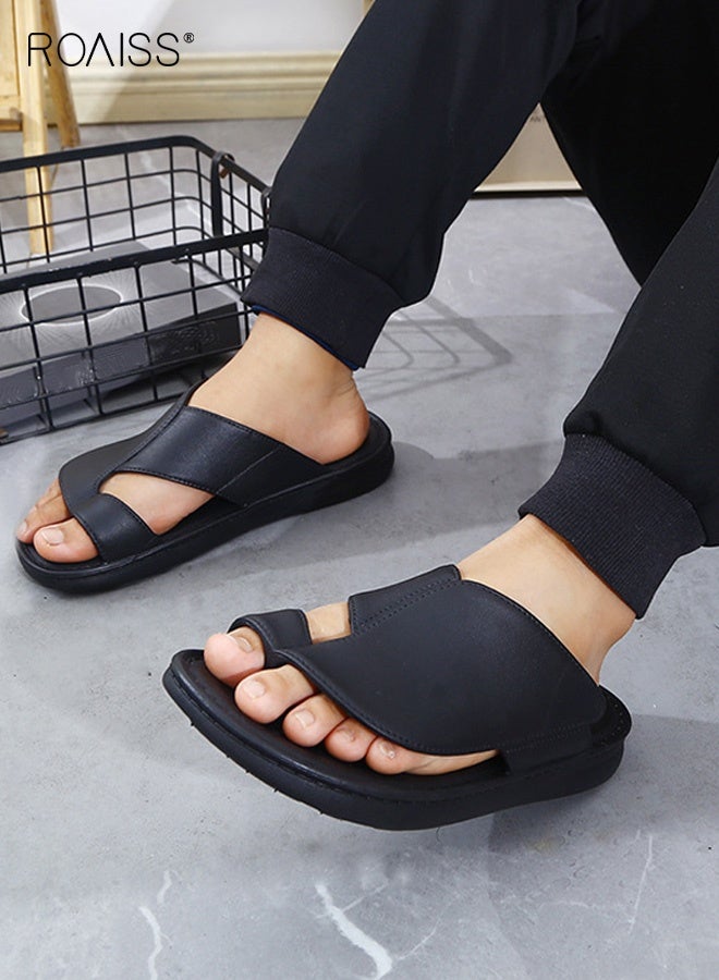 رويس شباشب رجالية ناعمة ذات نعل سميك متعددة الاستخدامات، مناسبة للشاطئ والأنشطة الخارجية، نعل مانع للانزلاق، راحة فائقة، تصميم عصري أنيق، لون أسود يسمح بالتهوية - Image 3